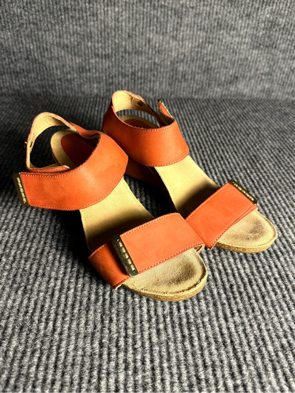 Bussola Terracotta Orange Leather Wedge Sandals Comfort Slingback Size 41
